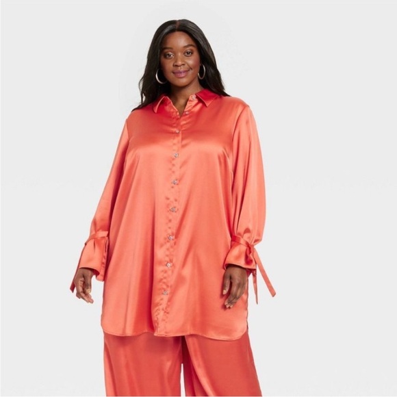 Target Sammy B orange Satin button up - Picture 3 of 5